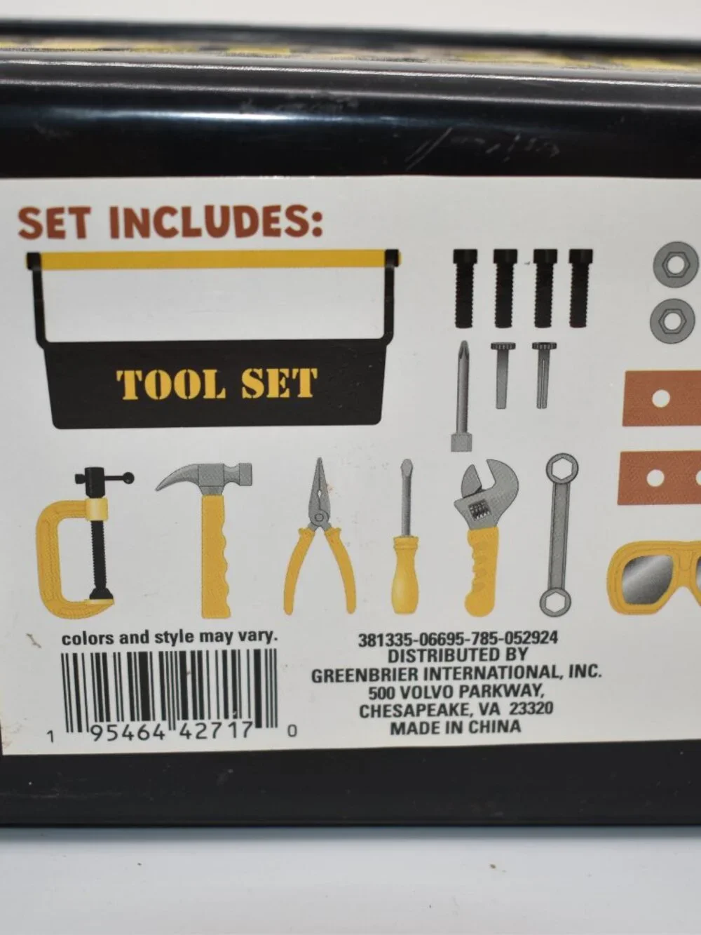Kids Pretend Tool Set Toolbox Hammer Wrench Pliers Screwdriver Safety Goggles